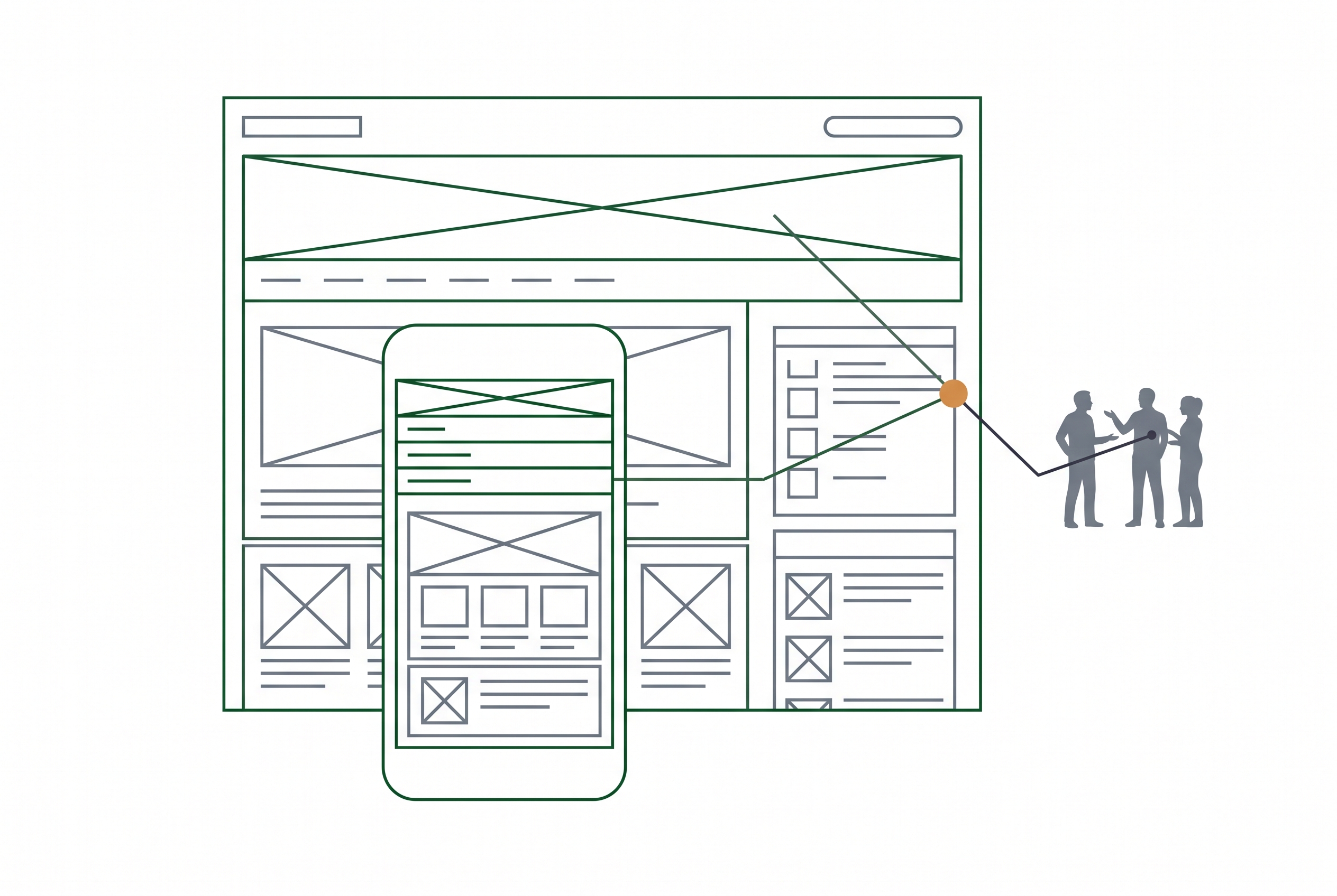 Website-Wireframes, Mobile-Ansicht und Team-Abstimmung zur Unternehmenswebseite erstellen
