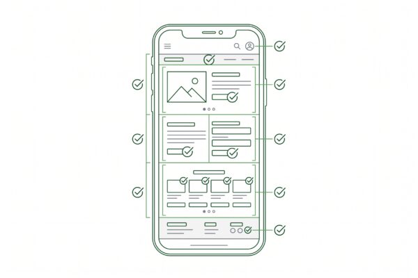 Website-Wireframe Mobile-Ansicht mit Accessibility-Elementen für professionelle Erstellung