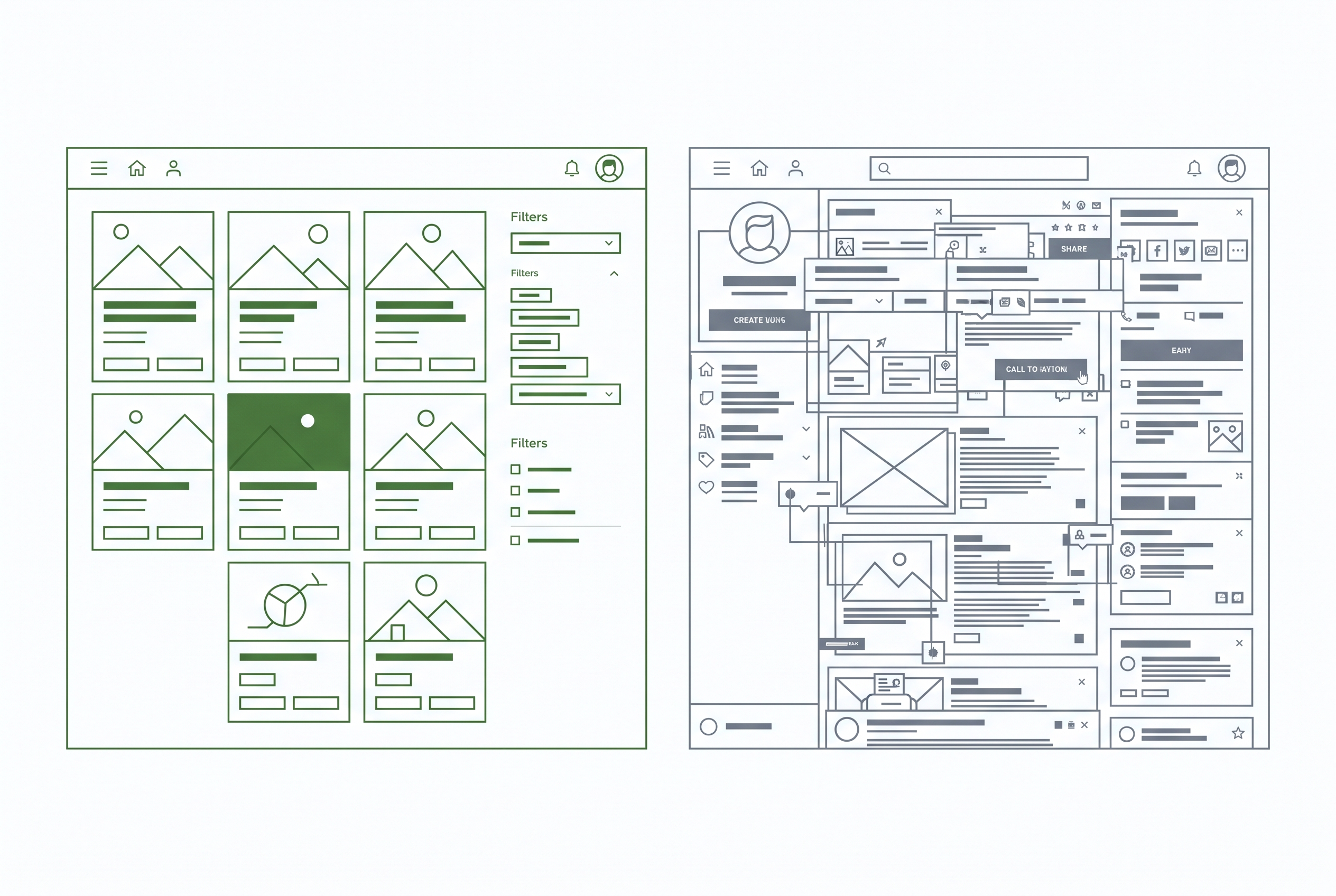 Übersichtliche versus überladene Benutzeroberfläche im UI-Design Vergleich
