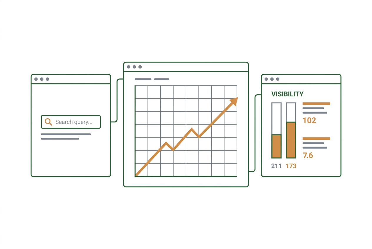 KI-gestützte SEO-Suche mit Dashboards und Sichtbarkeitssignalen für Agenturen